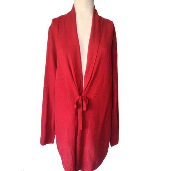 J Jill Waffle Knit Cardigan Sweater Size M Soft Preppy Business Holiday Tie - Picture 1 of 8